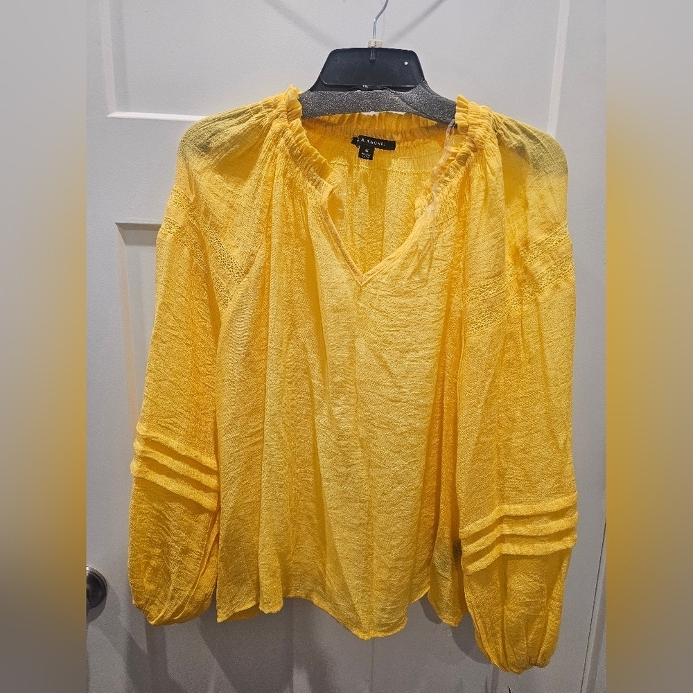 NWT Zac & Rachel Habanero Gold Yellow Lace Embroidered Boho Top Medium